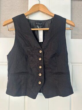 RISEN Los Angeles Black Linen Blend Tailored Vest NWT Size M